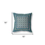 16" X 16" Blue And Beige Broadcloth Floral Throw Pillow