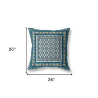 18" X 18" Blue And Beige Broadcloth Floral Throw Pillow