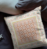 16" X 16" Off White And Orange Broadcloth Floral Throw Pillow