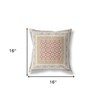 16" X 16" Off White And Orange Broadcloth Floral Throw Pillow
