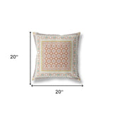 18" X 18" Off White And Orange Broadcloth Floral Throw Pillow