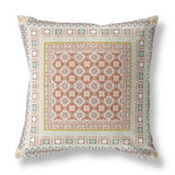 18" X 18" Off White And Orange Broadcloth Floral Throw Pillow