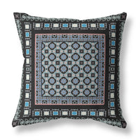 16" X 16" Black And Blue Broadcloth Floral Throw Pillow