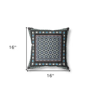 16" X 16" Black And Blue Broadcloth Floral Throw Pillow