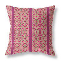 16" X 16" Pink And Green Broadcloth Floral Throw Pillow