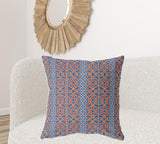 18" X 18" Blue And Red Broadcloth Floral Throw Pillow