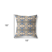 18" X 18" Brown And Blue Broadcloth Floral Throw Pillow