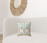 16" X 16" Orange And Teal Broadcloth Floral Throw Pillow