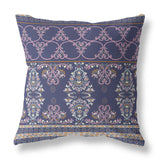 16" X 16" Blue And Pink Broadcloth Floral Throw Pillow