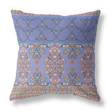 16" X 16" Purple And Blue Broadcloth Floral Throw Pillow