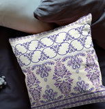 18" X 18" White And Purple Broadcloth Floral Throw Pillow