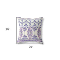 18" X 18" White And Purple Broadcloth Floral Throw Pillow