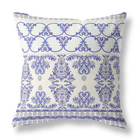 16" X 16" White And Blue Broadcloth Floral Throw Pillow