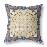 18" X 18" Blue Yellow Broadcloth Floral Throw Pillow