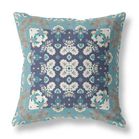18" X 18" Gray And Blue Broadcloth Floral Throw Pillow