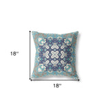 18" X 18" Gray And Blue Broadcloth Floral Throw Pillow