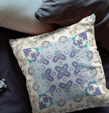 18" X 18" Off White And Blue Broadcloth Floral Throw Pillow