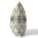 16" X 16" Cream And Blue Broadcloth Floral Throw Pillow