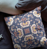 18" X 18" Blue And White Broadcloth Floral Throw Pillow