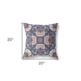 18" X 18" Blue And White Broadcloth Floral Throw Pillow