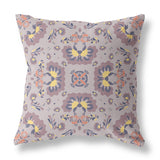 16" X 16" Muted Purple And Yellow Broadcloth Floral Throw Pillow