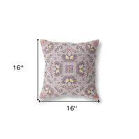 16" X 16" Muted Purple And Yellow Broadcloth Floral Throw Pillow