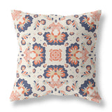 16" X 16" Off White And Blue Broadcloth Floral Throw Pillow