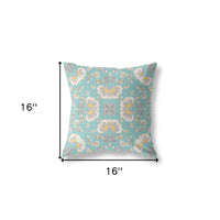 16" X 16" Green And White Broadcloth Floral Throw Pillow