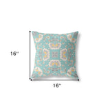 16" X 16" Green And White Broadcloth Floral Throw Pillow