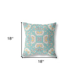 18" X 18" Green And White Broadcloth Floral Throw Pillow