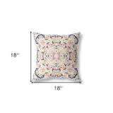 18" X 18" White And Blue Broadcloth Floral Throw Pillow