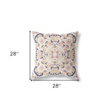 18" X 18" White And Blue Broadcloth Floral Throw Pillow