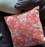 16" X 16" Red Broadcloth Floral Throw Pillow