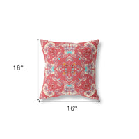 16" X 16" Red Broadcloth Floral Throw Pillow