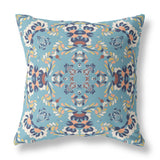 16" X 16" Gray And Blue Broadcloth Floral Throw Pillow