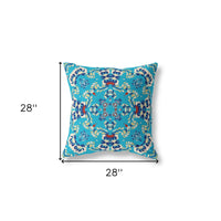 18" X 18" Blue Broadcloth Floral Throw Pillow