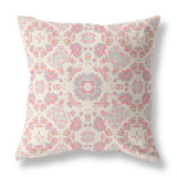 18" X 18" Pink And White Broadcloth Floral Throw Pillow