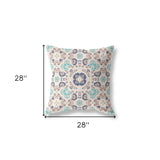 18" X 18" Off White And Blue Broadcloth Floral Throw Pillow