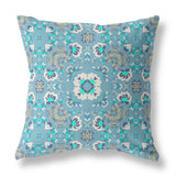 18" X 18" Light Blue Broadcloth Floral Throw Pillow