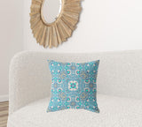 18" X 18" Light Blue Broadcloth Floral Throw Pillow
