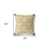 18" X 18" Yellow And Blue Broadcloth Floral Throw Pillow