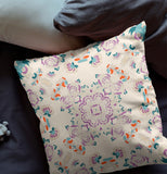 16" X 16" Off White And Purple Broadcloth Floral Throw Pillow