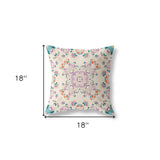 18" X 18" Off White And Purple Broadcloth Floral Throw Pillow