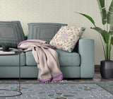 18" X 18" Off White And Purple Broadcloth Floral Throw Pillow