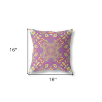 16" X 16" Purple And Yellow Broadcloth Floral Throw Pillow