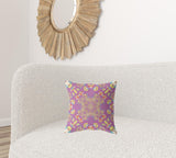 16" X 16" Purple And Yellow Broadcloth Floral Throw Pillow