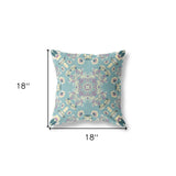 18" X 18" Light Green And Yellow Broadcloth Floral Throw Pillow