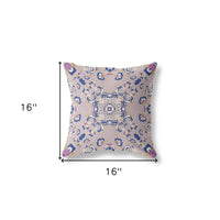 16" X 16" Purple And Blue Broadcloth Floral Throw Pillow