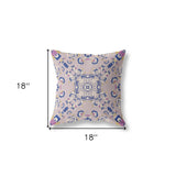 18" X 18" Purple And Blue Broadcloth Floral Throw Pillow