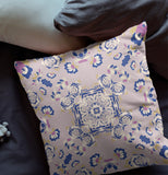 18" X 18" Purple And Blue Broadcloth Floral Throw Pillow